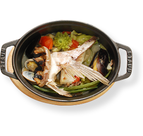 魚介類と野菜の蒸し煮